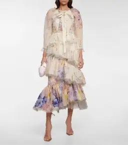 Zimmerman Rhythmic Asymmetric Organza Midi Dress Floral Size 1/Au 10