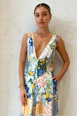 By Nicola Wavy Maxi Dress in Lemon Patchwork Size 6  for rent on The Volte - image 6