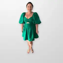 Aje Dusk Knot Puff Sleeve Mini Dress Emerald Green Size 14  for rent on The Volte - image 4
