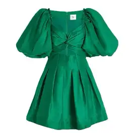 Aje Dusk Knot Puff Sleeve Mini Dress Emerald Green Size 14  for rent on The Volte - image 1