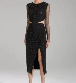 Self portrait  Diamanté Fishnet Midi Dress Black Size 12 for rent on The Volte - image 2