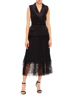 Self Portrait Tailored Crepe and Chiffon Midi Dress Black Size 12 for rent on The Volte - image 1