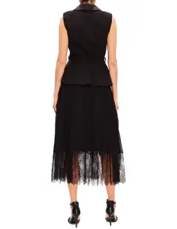 Self Portrait Tailored Crepe and Chiffon Midi Dress Black Size 12 for rent on The Volte - image 3