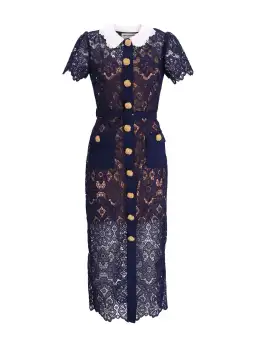 Self Portrait Navy Floral Guipure Midi Dress Navy Size 12 for rent on The Volte - image 4