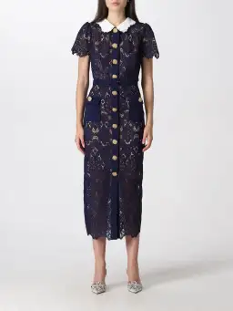Self Portrait Navy Floral Guipure Midi Dress Navy Size 12 for rent on The Volte - image 1