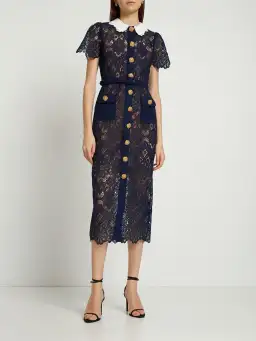 Self Portrait Navy Floral Guipure Midi Dress Navy Size 12 for rent on The Volte - image 2