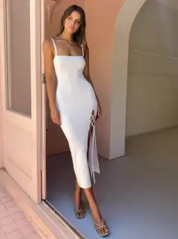 Bec & Bridge Lola Midi Dress in Ivory Size 10  for rent on The Volte - image 1