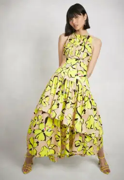 AJE Pelicano Racer Asymm Tiered Dress Citrus Bloom Size 4 for rent on The Volte - image 1