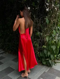 YLD Design Halter Tie Maxi Dress Red Size 6  for rent on The Volte - image 2