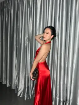 YLD Design Halter Tie Maxi Dress Red Size 6  for rent on The Volte - image 3