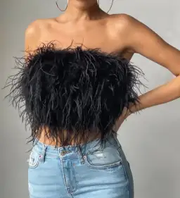 Bianca and Bridgett Ostrich Feather Bandeau Top Black Size 6