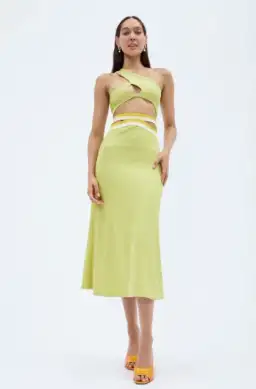 Christopher Esber Looped One Shoulder Rib Crop and Multi Bind Curve Skirt Set in Lime Size 10 for rent on The Volte - image 3