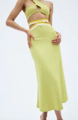 Christopher Esber Looped One Shoulder Rib Crop and Multi Bind Curve Skirt Set in Lime Size 10 for rent on The Volte - image 6