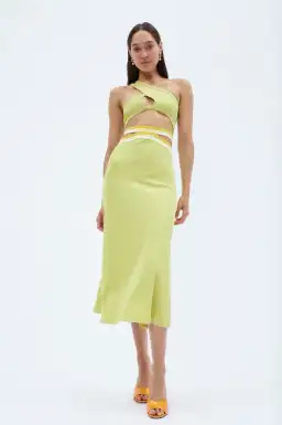 Christopher Esber Looped One Shoulder Rib Crop and Multi Bind Curve Skirt Set in Lime Size 10 for rent on The Volte - image 1