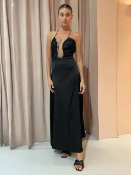 Sonya Moda Satin Embellished Keyhole Dress Black Size 8 / S