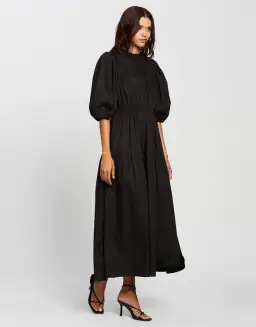 AERE Organic Cotton Poplin Midi Dress - Black, size 8