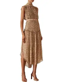 SHONA JOY - Ambar Sleeveless Open Back Midi Dress - Ambar print, brown chiffon, size 8