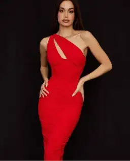 House of CB Valentina Asymmetric Cut Out Midi Dress Red Size XS / Au 6 for rent on The Volte - image 4