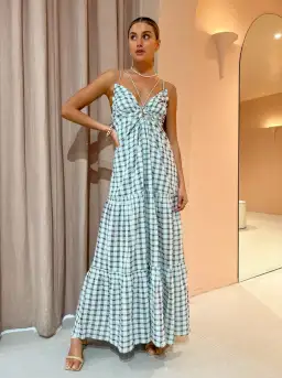 Significant Other Emily Maxi Dress in Mint Check Size 8