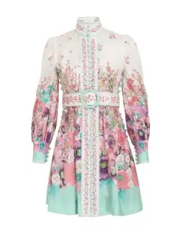 Zimmermann Jude Buttoned Mini Dress Aqua Gradient Floral Size 0/Au 8 for rent on The Volte - image 5