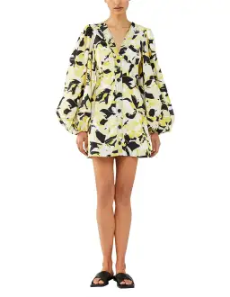 Camilla and Marc Aldea Puff Sleeve Mini Dress Yellow Floral Size 10