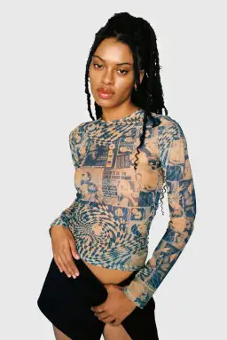 Miaou Wanted Long Sleeve Tee Print Size XS/Au 6