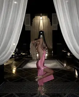 L’Idee Soirée Pleated Halter Gown Pink Size 8  for rent on The Volte - image 4