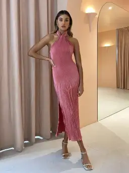 L’Idee Soirée Pleated Halter Gown Pink Size 8  for rent on The Volte - image 2