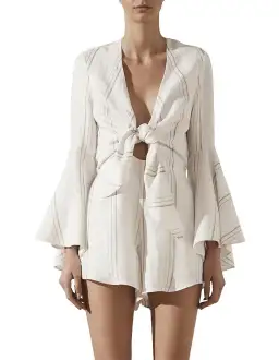 Shona Joy Alba Flared Sleeve Tie Front Playsuit Cream Size 10 for rent on The Volte - image 1