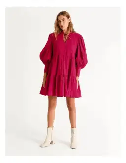 Piper Cotton Tiered Mini Dress in Magenta

 Size 6