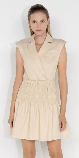 Cue Cotton Shirred Blazer Dress Beige Size 10 for rent on The Volte - image 2