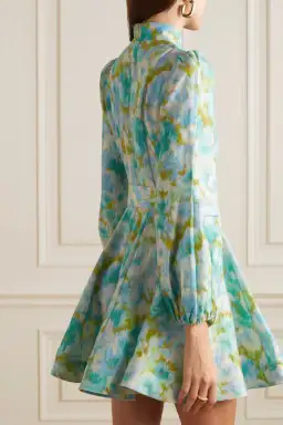 Zimmermann High Tide Buttoned Mini Dress Aqua Ikat Floral Size 0 / Au 8 for rent on The Volte - image 2