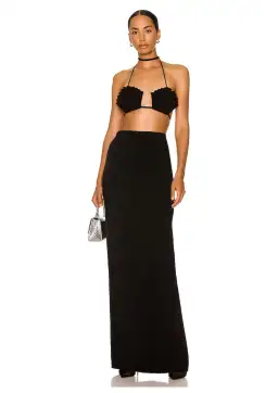 Monot Seashell Bra Top & High Low Maxi Skirt Set Black Size 6