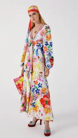 Camilla Wrap Tie Dress With Blouson Sleeve Fairy Gang Floral Size L/ Au 14 for rent on The Volte - image 7