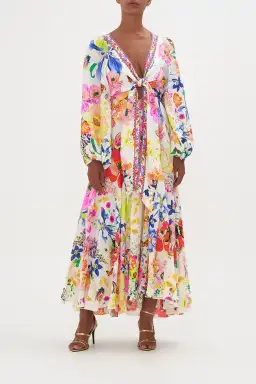Camilla Wrap Tie Dress With Blouson Sleeve Fairy Gang Floral Size L/ Au 14 for rent on The Volte - image 1