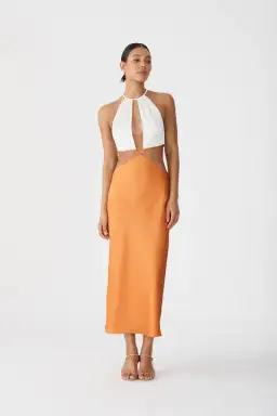 San Sloane Jasmine Midi Dress Orange/White Size 6 for rent on The Volte - image 3