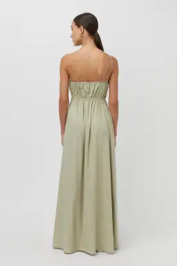 Camilla And Marc Sevilla Asymmetric One Shoulder Linen Maxi Dress In Oregano Green Size 12  for rent on The Volte - image 3