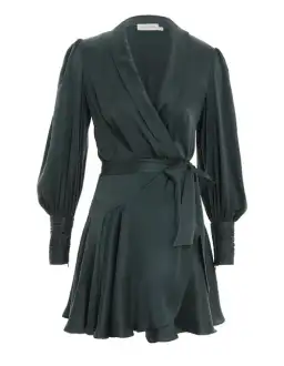 Zimmermann The Silk Wrap Mini Dress in Bottle Green Size 0/Au 8  for rent on The Volte - image 2