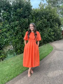Aje Cosette Tie Back Midi Dress Orange Size 10 for rent on The Volte - image 1