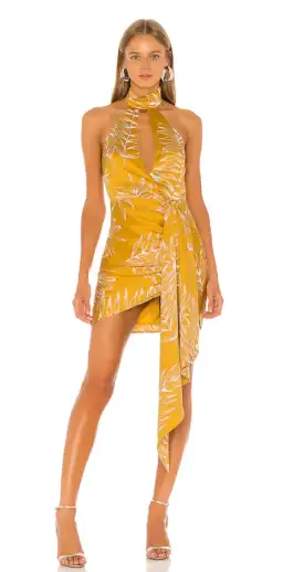 Camila Coelho Antonia Mini Dress Gold Tropical Size S/Au 10 for rent on The Volte - image 1