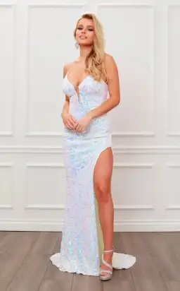 Nox Anabel Long White Prom Dress with Iridescent Sequins Size 8