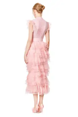 Ivan Young Silk Ruffles Tiered Midi Dress Pink Size 8 for rent on The Volte - image 3