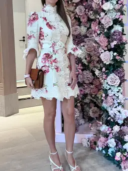 Zimmermann High Tide Applique Mini Dress Cream Poppy Floral Size 8 for rent on The Volte - image 4