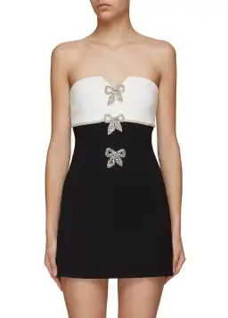 Self Portrait Crystal Embellished Bow Applique Mini Tube Dress Black/White Size 10  for rent on The Volte - image 2
