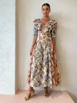 Alemais Phillipa Ruffle Neck Midi Dress Floral Size 14 for rent on The Volte - image 0