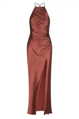Shona Joy Thalia Gathered Square Neck Bias Midi Dress in Sangria Brown Size 8 for rent on The Volte - image 2