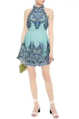 Zimmermann Moncur Ruffle Neck Mini Dress in Aqua Paisley

 Size 0 / Au 6-8