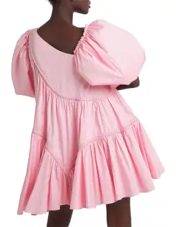 Aje Casabianca Braided Asymmetric Puff Sleeve Mini Dress Pink Size 4 / XXS for rent on The Volte - image 3
