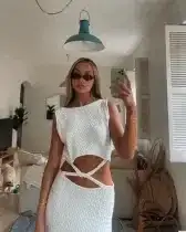 Bec and Bridge Effie Knit Cut Out Dress in white size 6 for rent on The Volte - image 3