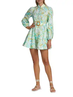 Zimmermann High Tide Buttoned Mini Dress Aqua Ikat Floral Size 1 /Au 10 for rent on The Volte - image 1